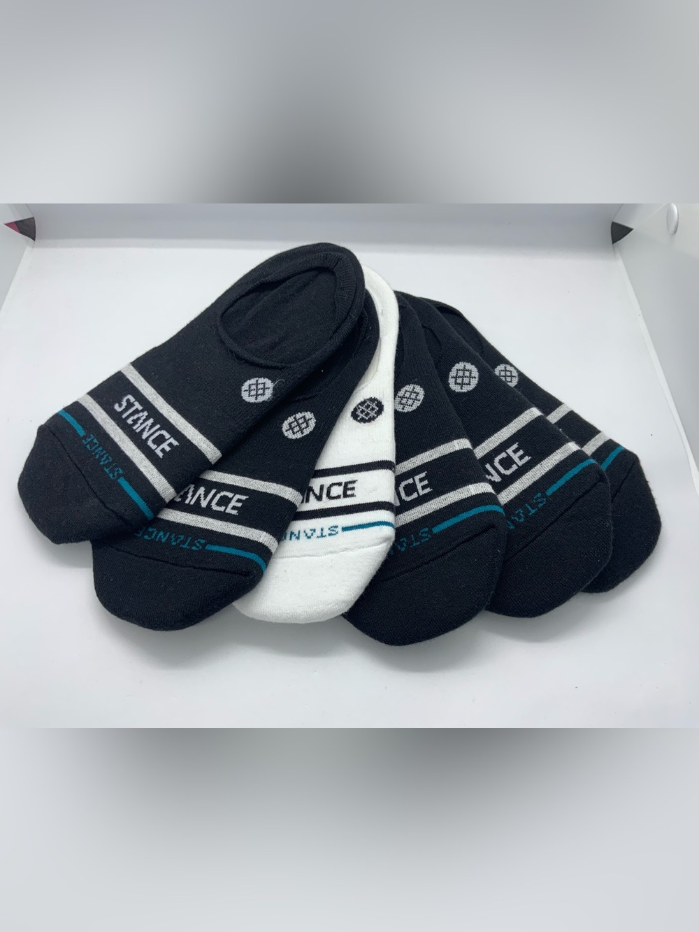 Stance Men's No-Show Socks in Black, White & Teal Accent (6-Pack)